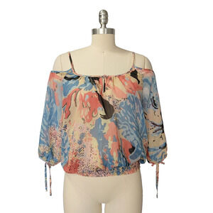 Vintage Y2K Rampage Cold Shoulder Top Size M Semi Sheer 2000s Whimsical